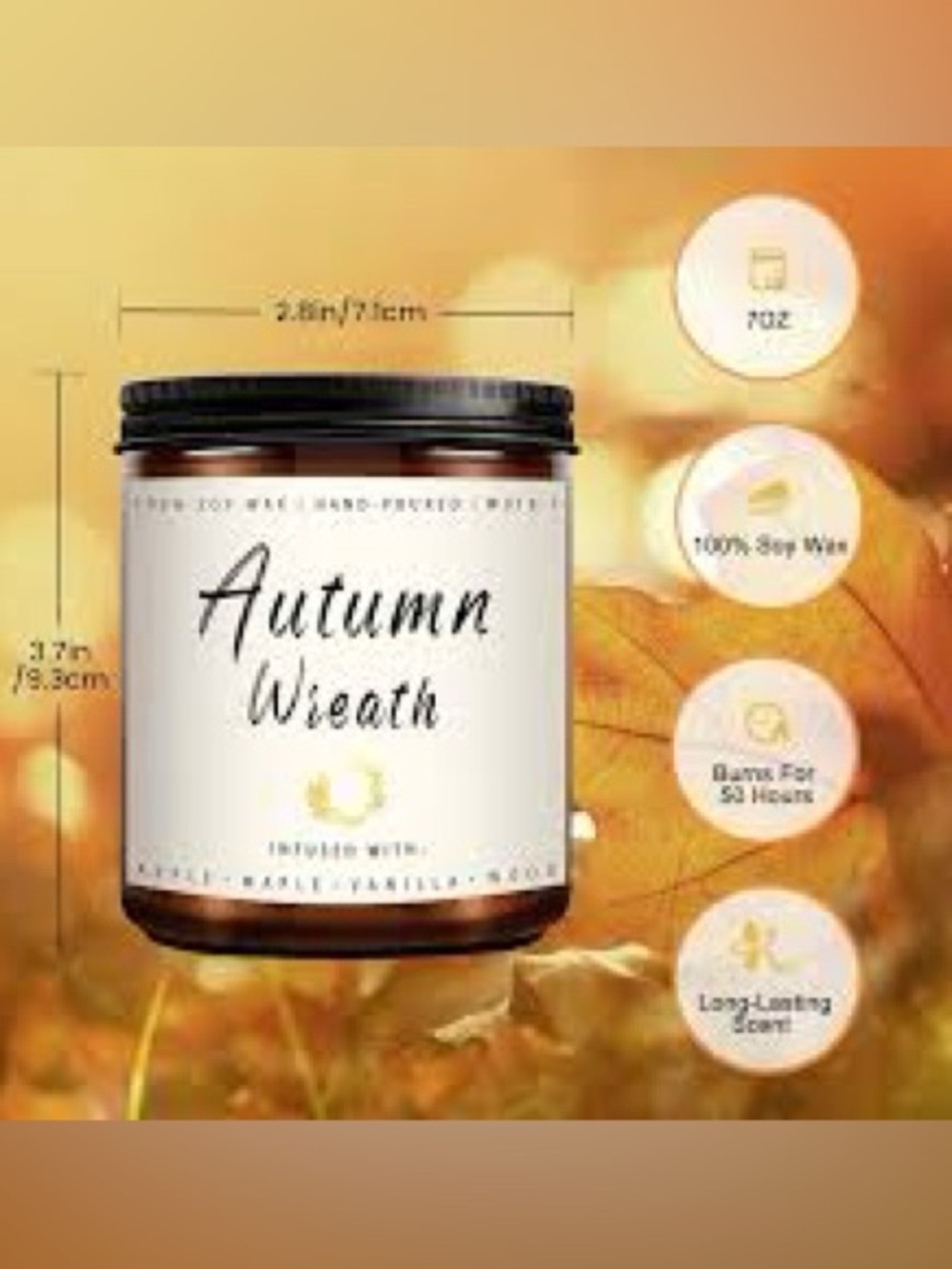 Phewnyzo Fall Candle- Autumn Wreath Scented Candle - 8 oz Soy NWT - Picture 4 of 4